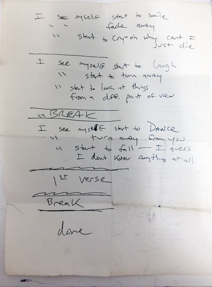 Handwritten lyrics of Point of View